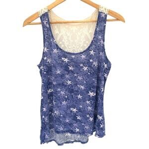 Star Print Crochet Lace Americana 4th of July Top